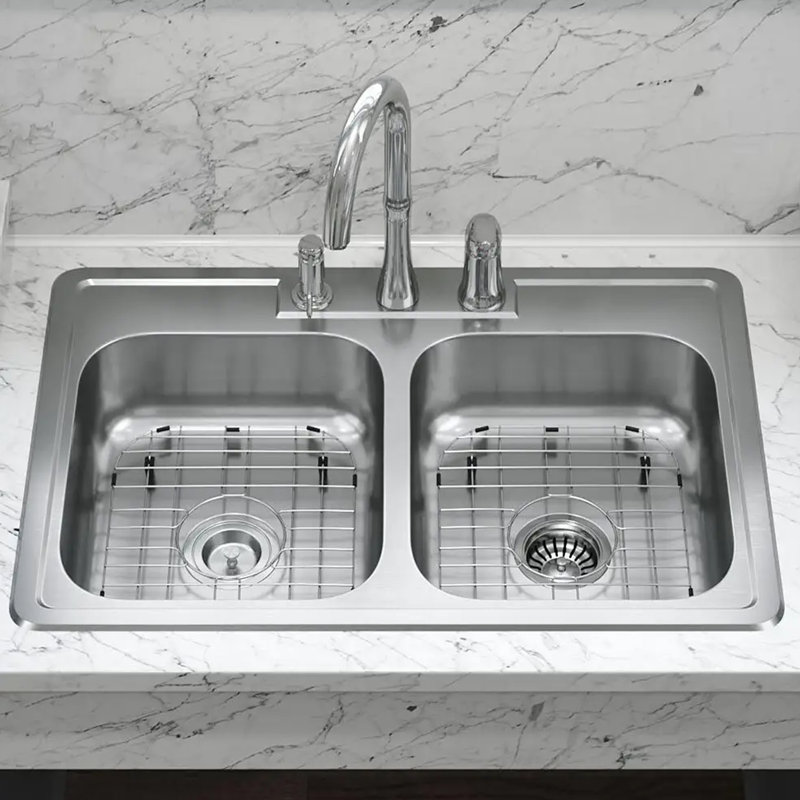 33" Stainless Steel Double Bowl Drop-In Kitchen Sink