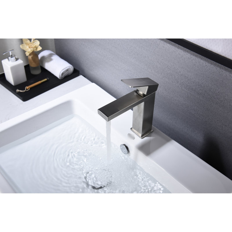 Robinet de salle de bain en acier inoxydable 304, bec en cascade, levier simple, nickel brossé, durabilité à long terme, robinet d'alimentation en eau chaude et froide, style de refoulement, poignée, fabrication robuste,