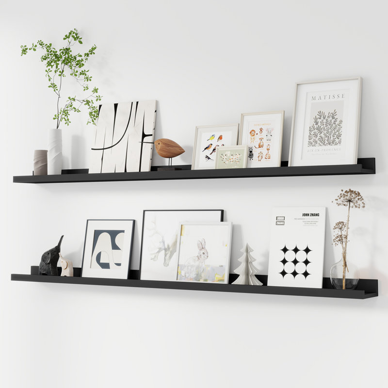 Tablette murale 2 pièces Darlicia, Noir, H 2 po x l 56 po x P 4,7 po