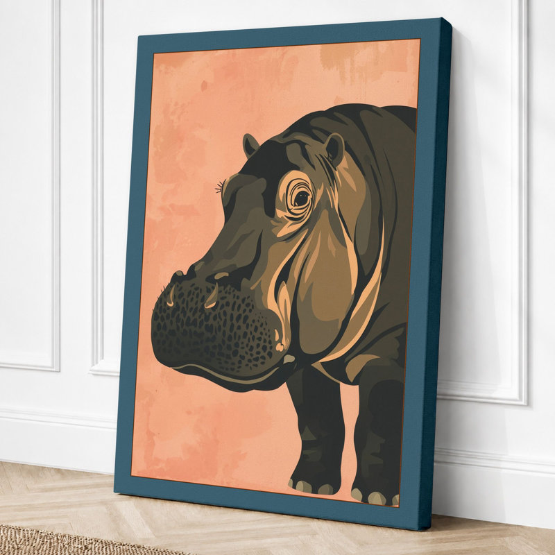 Hippopotamus Profile Modern - Wrapped Canvas, 36x24 - 91.4 x 61.0 cm, Teal Border