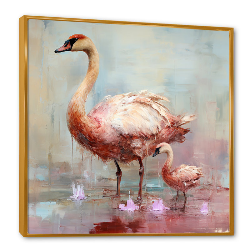 Rose et cygne en fleur - Art mural animaux cygnes, Or, H 30 po x l 30 po