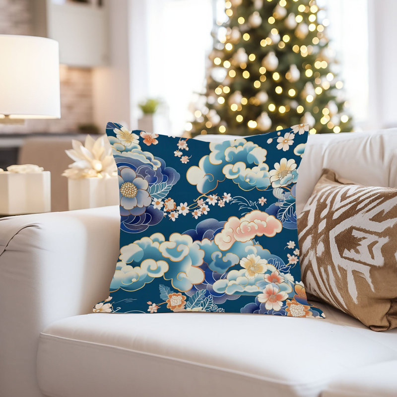 World and Countries Asian Style Clouds Pattern, 16"H x 16"W