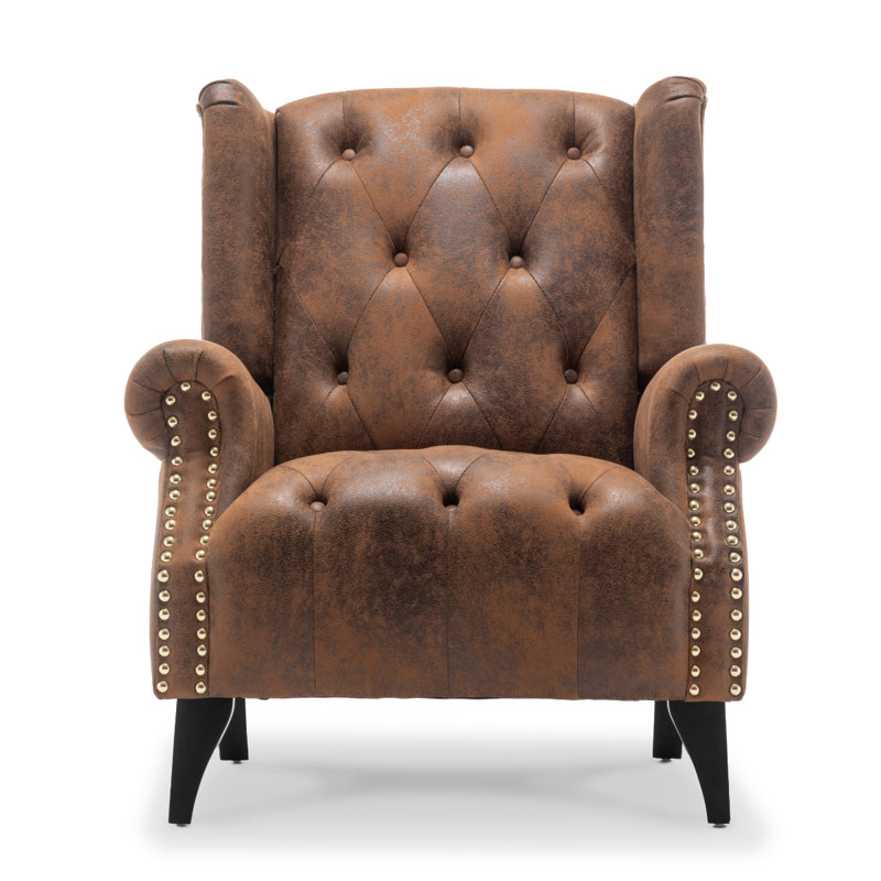 Luxury Microsuede Wingback Chair - Brown