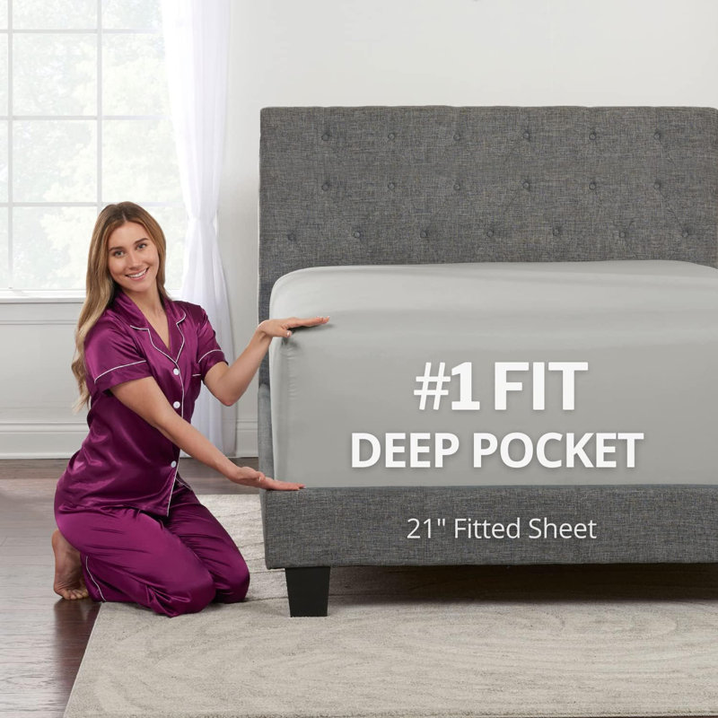 Deep Pocket Queen Fitted Sheet – 17” - 21” Inch + Extra Deep Pocket Fitted Sheet Only - 1 Fitted Bed Sheet With Deep Pockets For Pillow Top Mattress - Soft Queen Size Fitted Sheets Silver Light Grey