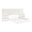 Mobilier de chambre à coucher moderne pour très grand lit 5 pièces avec finition blanc perle et panneaux de revêtement muraux doux, tiroirs de chevet en fausse fourrure crème-1106328782