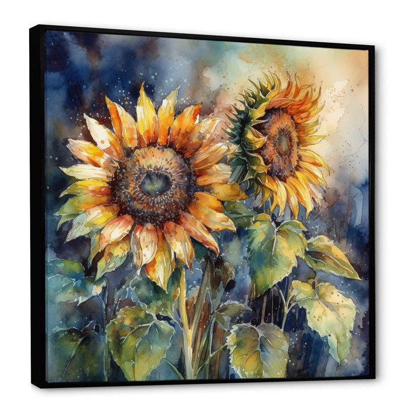 Tournesol jaune symphonie II - tournesol, art mural, H 16 po x l 16 po x P 1 po, Cadre flottant noir