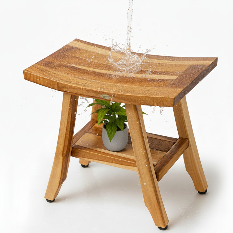 EcoDecors' Satori 18" W - Teak Shower Bench, Teak Bench Shower, Teak Bathroom Bench, Teak Wood Shower Bench, in Earthy Teak