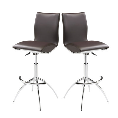 Contemporary Brown Bar Stools, Adjustable Height And Multi In Brown, Seat Height, Easy Assembly, Foam Fill, Of 2