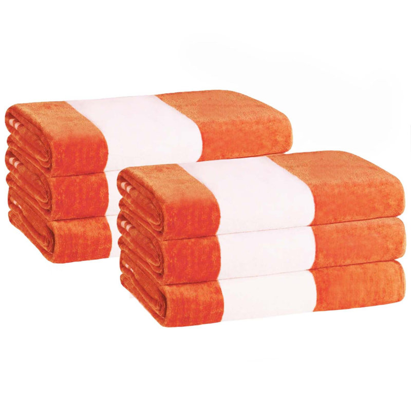 Serviettes de plage surdimensionnées en coton à rayures Calheta, Orange, 6