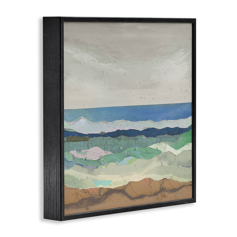 «Vintage Collage Beach Ripples», estampe numérique encadrée, design par Stacy Gresell, Giclée encadrée noir minuit