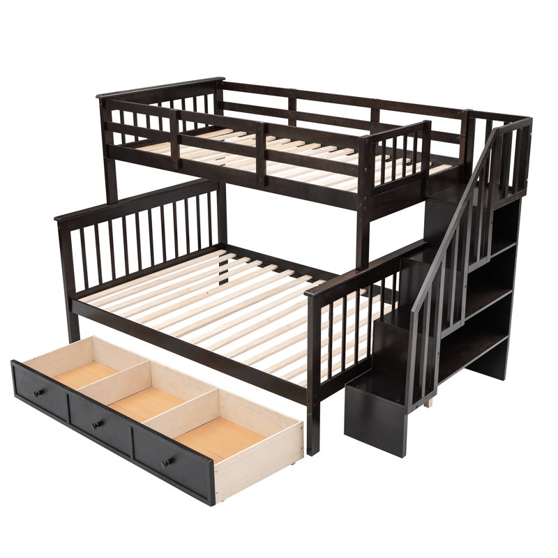Lit superposé couleur avec escalier avec rangement pour tiroirs, robuste pour la chambre à coucher et les dortoirs, convient à tous les ménages Bois massif. Rangement. Escaliers sécuritaires. Polyvalent ou