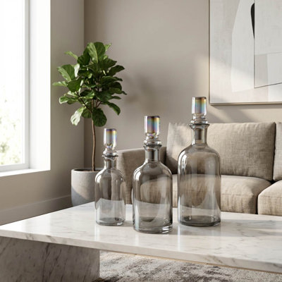 Ensemble de 3 bouteilles en verre Callum gris 13/14/16 po Orren Ellis, gris, verre, transparent, cylindre