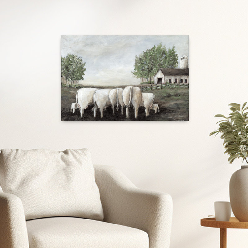 «Meeting Of The Herd», art contemporain abstrait, paysage de vache, H 16 po x l 24 po