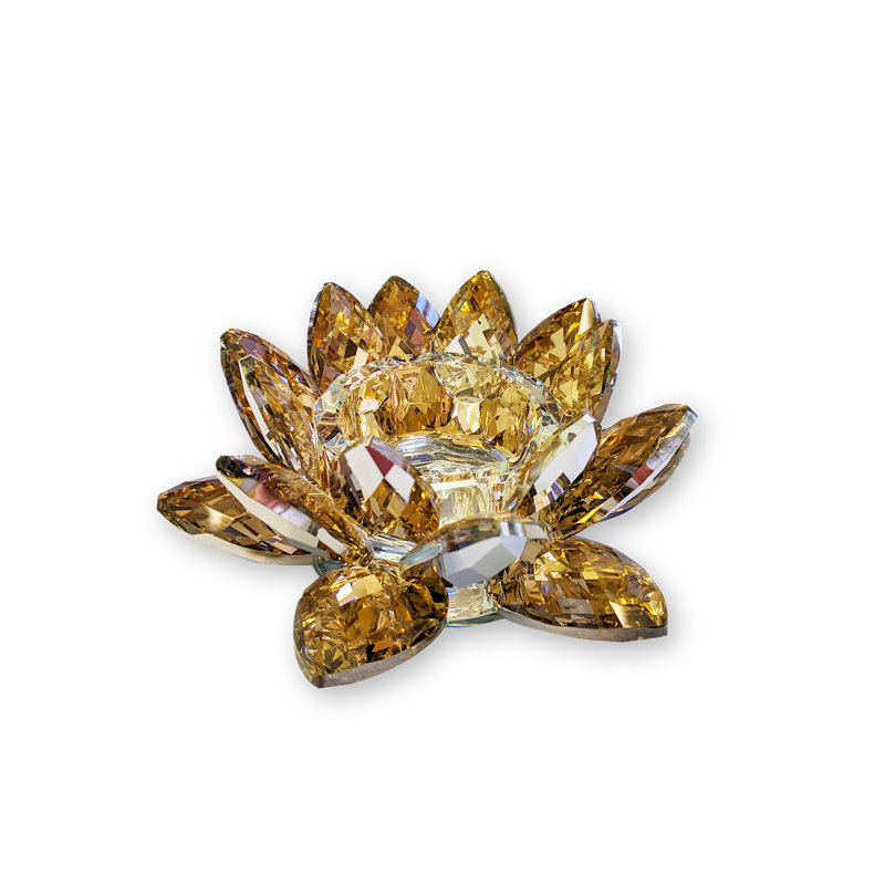 Petite bougie chauffe-plat en cristal Lotus, H 7 po x l 7 po x P 3 po, Or