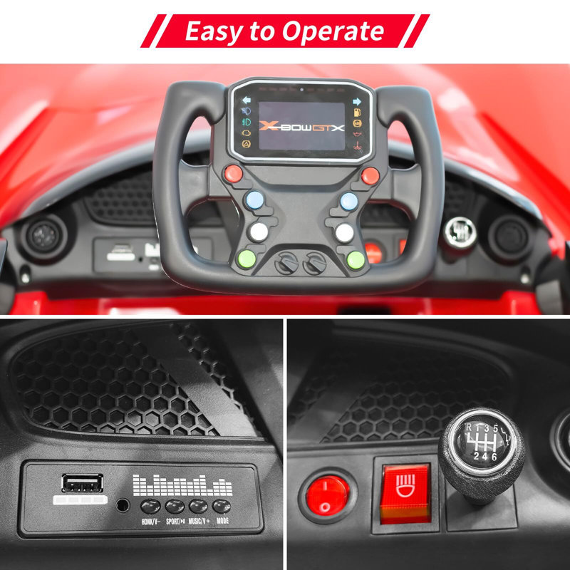 Red 12V Electric Ride-On Truck with LED Lights and MP3 Player