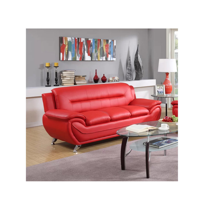 Mulvey 76'' Faux Leather Sofa, Red 