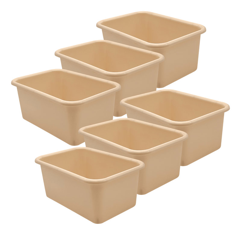 Small Plastic Storage Bin, Pack Of 6, Brown