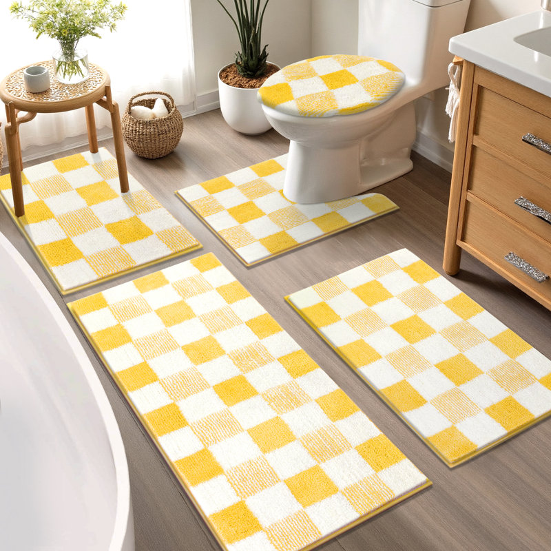 Absorbent Washable Bathroom Rug, Yellow