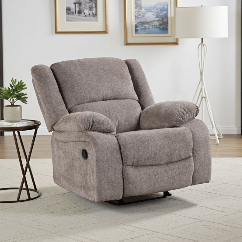 Cem Manual Reclining Chair, Pillow Tufted, Mocha Gray Chenille