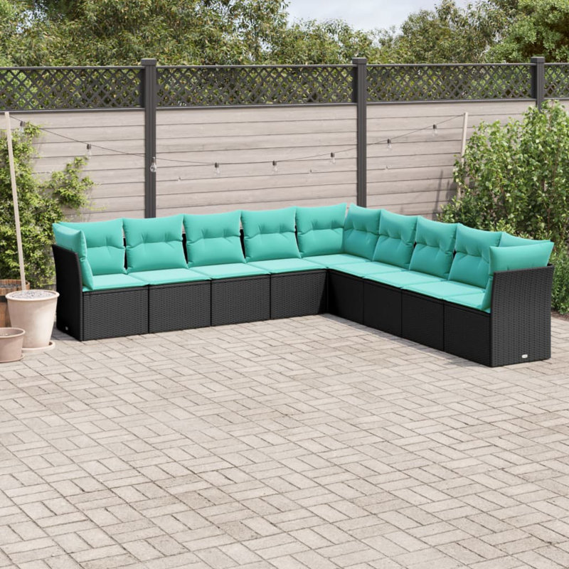  Ensemble de canapé de patio 9 pièces avec coussins en rotin de polyester noir