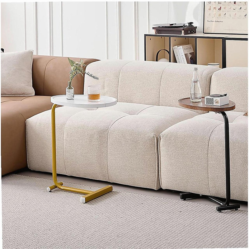2 pièces table d'appoint blanche en forme de C, table de bout en forme de C, table d'appoint pour canapé et lit, petite table d'appoint pour petits espaces