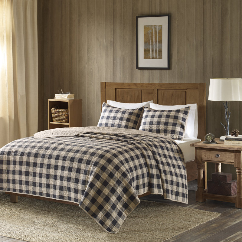 Gray King Cotton Reversible Buffalo Check Quilt Set