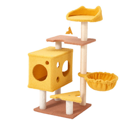 37" Cat Cheese Tree - Cute Cat Tree Tower For Indoor Small Cats, Cat House With Top Perch, Cozy Hammock, And Sisal Scratching Post