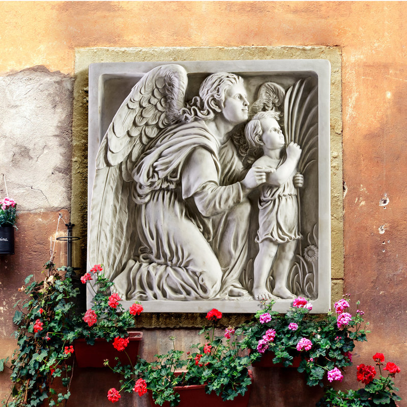 24" Antique Stone Resin Guiding Angel Wall Frieze