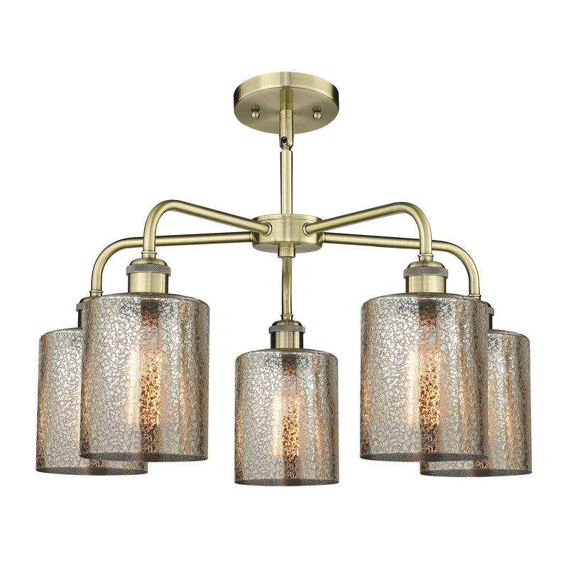 Lustre tambour 5 lumières en acier à intensité variable Dublin, Mercurisé, Laiton antique