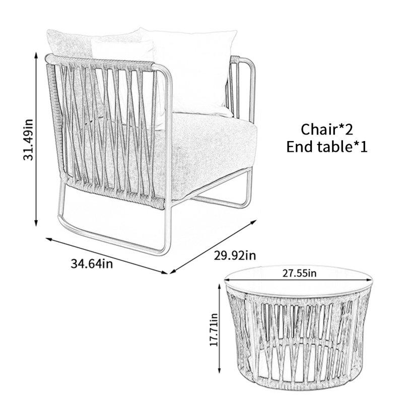 Ensemble de conversation en tissu éponge moderne pour 2 personnes avec coussins Modern Modern