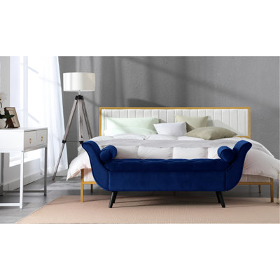 Banc très long de 65 pouces, matériau en velours, centre de vestibule polyvalent au look rétro, essentiel pour le salon