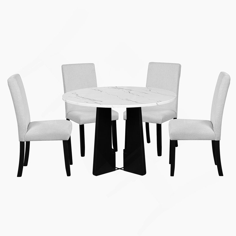 Ensemble de table de salle à manger 5 pièces avec chaises rembourrées, parfait pour la salle à manger, la cuisine et le salon, assurant un assemblage facile et des repas confortables.