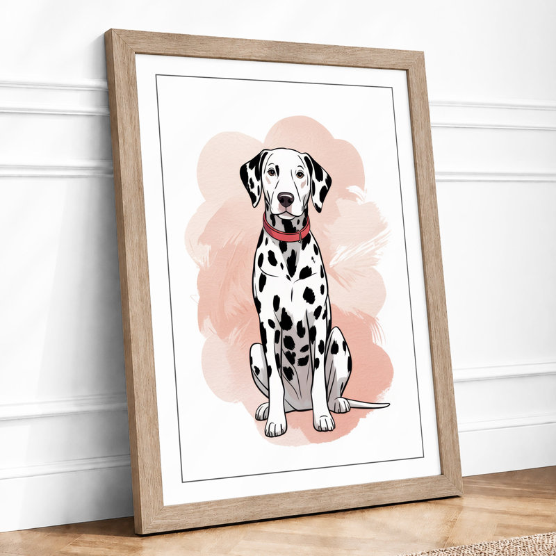 Dalmatian in Pink Modern - Framed Print, A4 - 29.7 x 21.0 cm, Oak