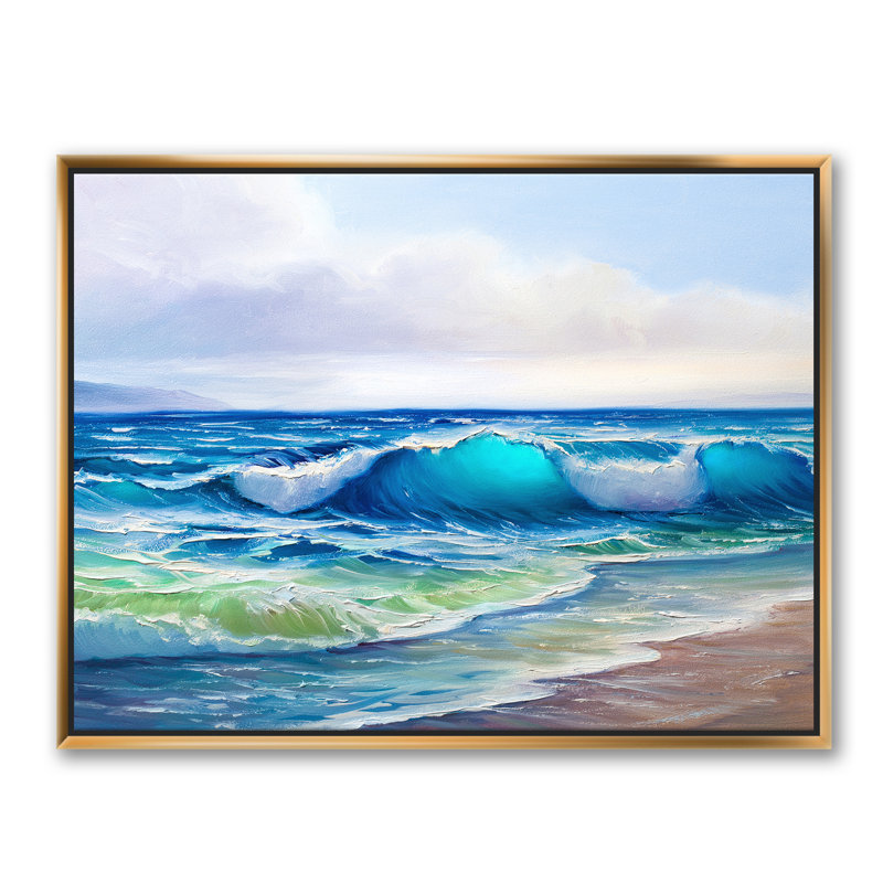Paysage marin avec lumière du soleil attrapant une vague - reproduction d'art sur toile, H 24 po x l 32 po x P 1 po