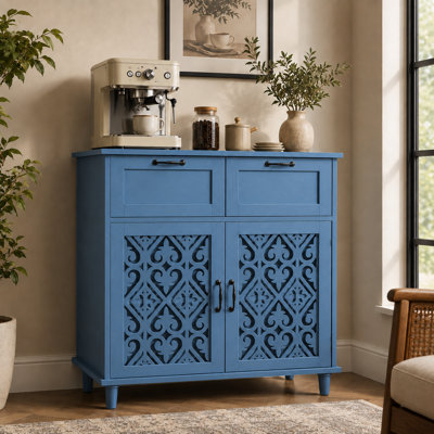 Kitchen Storage Cabinet with Drawers - Accent Cabinet with Carved Door, Floor Sideboard Buffet with Storage, Small Wood Credenza for Living Room, Dining Room, Entryway