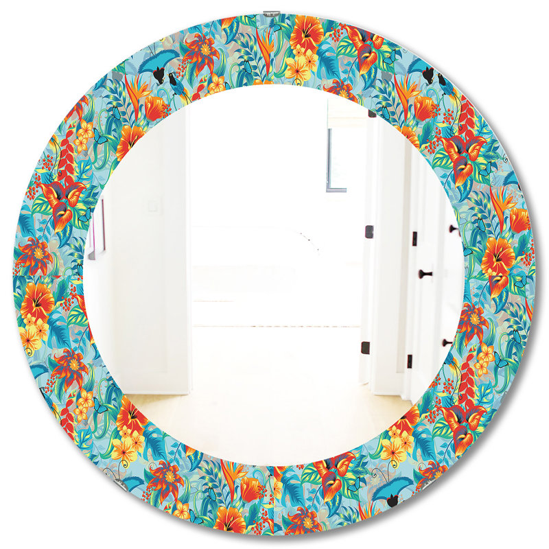 Miroir mural tropical bohémien et éclectique, H 31,5 po x l po