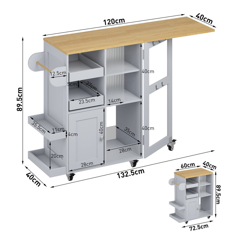 120 cm W Kitchen Cart with