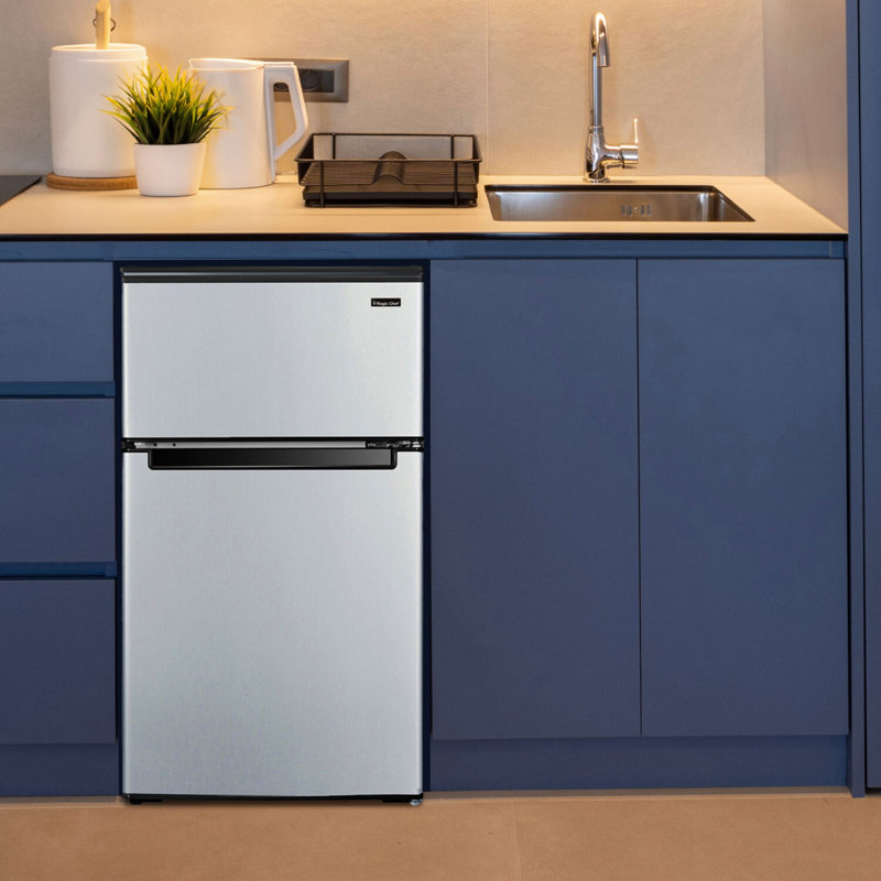 Compact Stainless Steel 3.1 cu ft Mini Refrigerator with Top Freezer