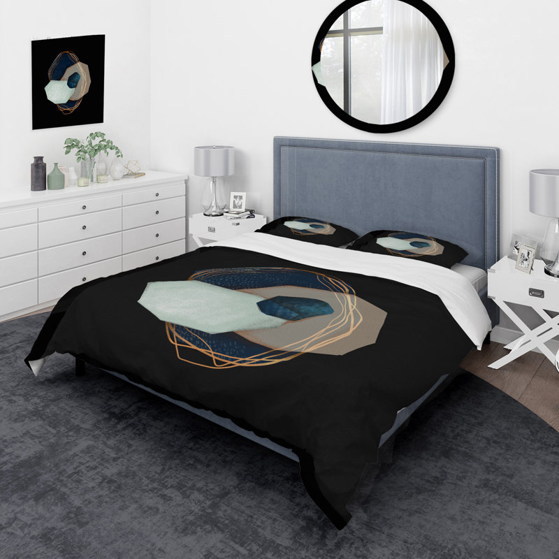 Geometric Galactic Stones II - Ensemble de housse de couette moderne - Microfibre de polyester