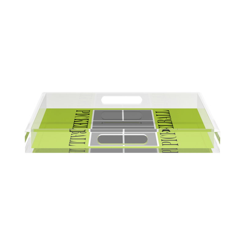 Square Geometric Decorative Tray, 2" H x 15" W x 15" D, Silver/Lime