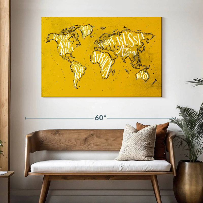 Carte du monde jaune Aliaz, H 32 po x l 48 po