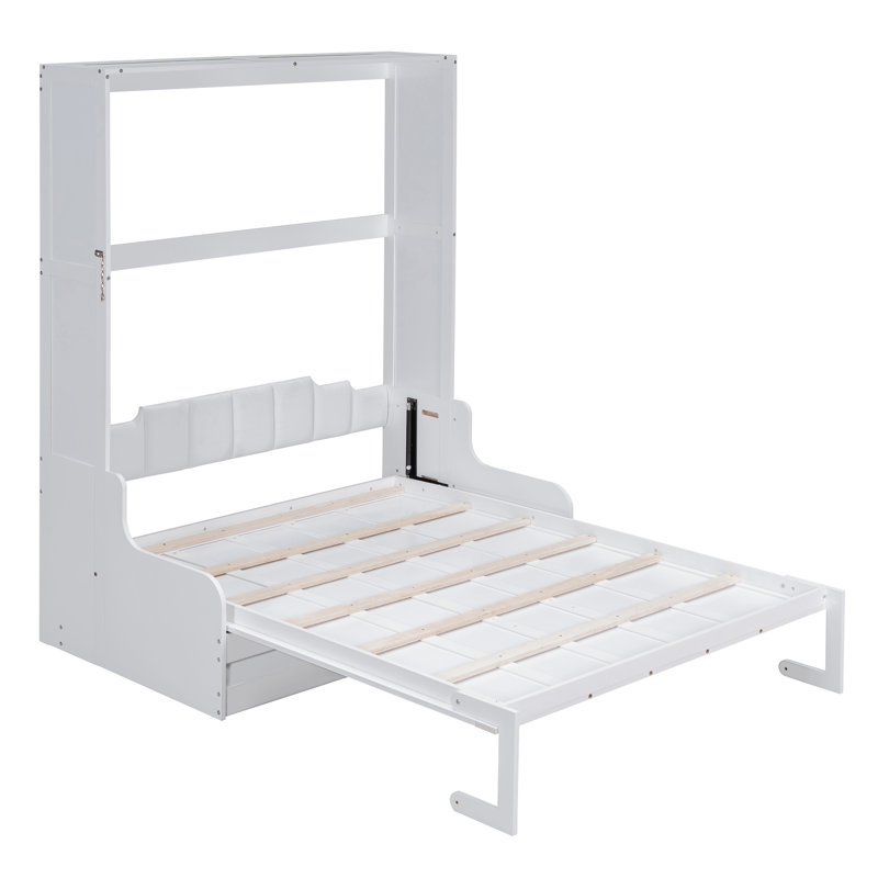 Grand lit escamotable à armoire avec fauteuil pliable, blanc, Blanc
