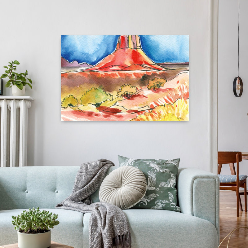 Summer Butte, paysage contemporain abstrait, art de montagne, H 36 po x l 24 po