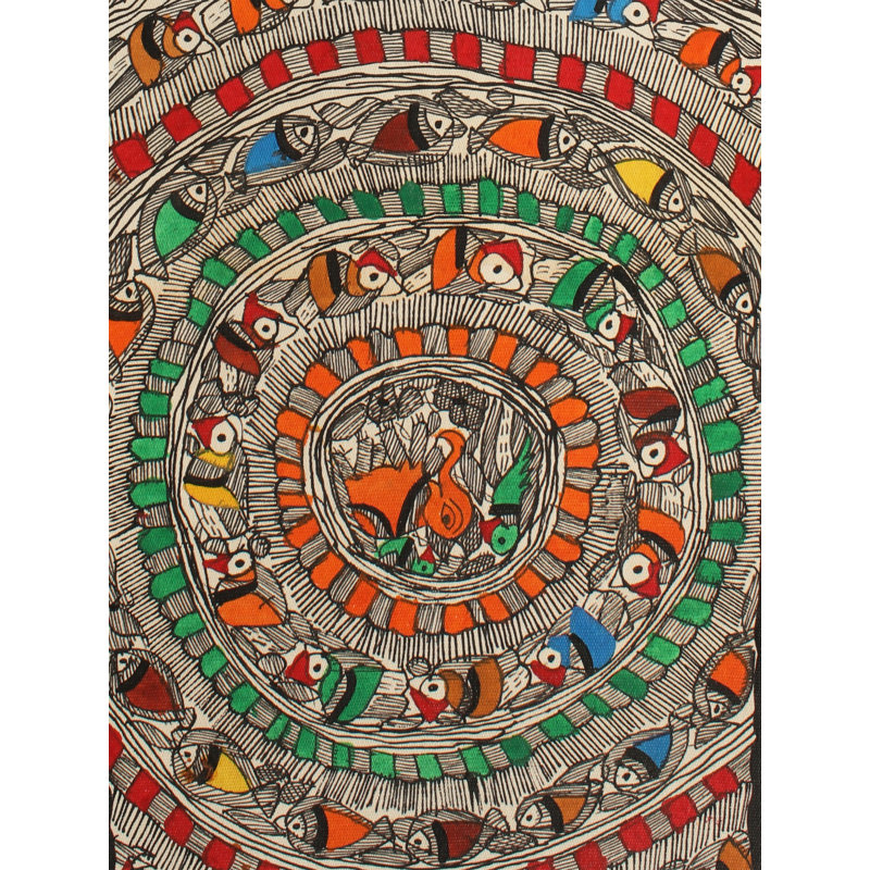 Mandala oiseaux et poissons | Peinture Madhubani | Couleurs naturelles sur papier fait à la main