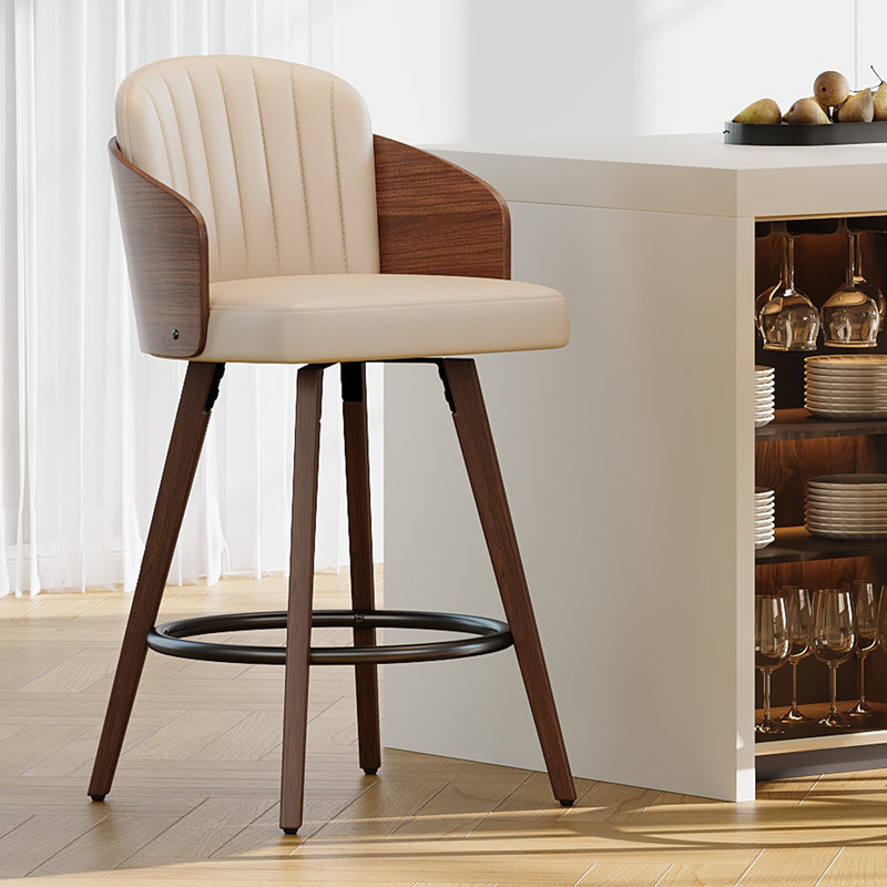 Tyandra Faux Leather Upholstered Swivel Counter Stool, Beige, Bar Stool (29.13" Seat Height)