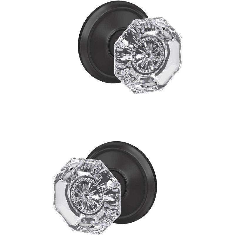 Custom Alexandria Non-Turning Glass Knob with Alden Trim, Matte Black/Clear