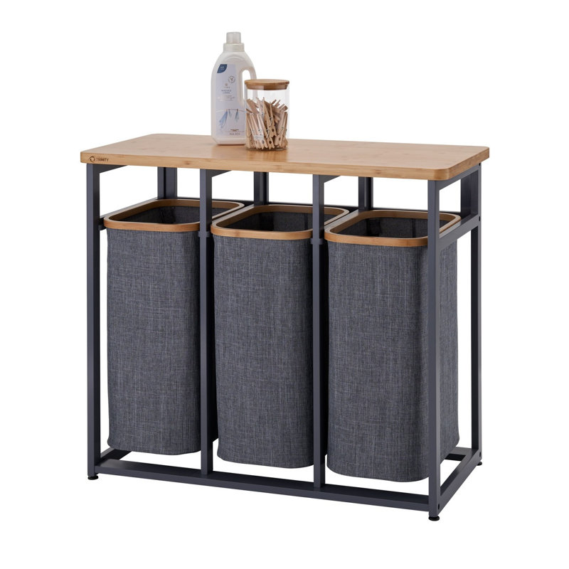 Dark Gray Bamboo Frame Collapsible Laundry Sorter