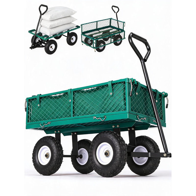 Chariot de jardin en acier de 181 kg (400 lb) – Côtés amovibles, pneus de 25 cm (10 po), vert