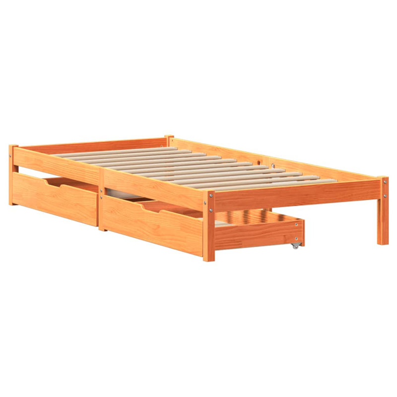 Solid Wood Storage Bed, European Single (90 x 200cm), Wax Brown