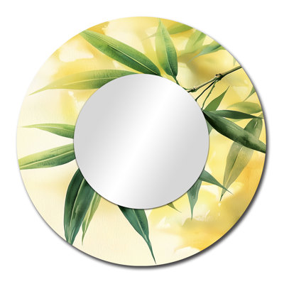 Feuilles de bambou vertes et jaunes en Afrique I - Art mural traditionnel sur miroir - imprimé sur métal